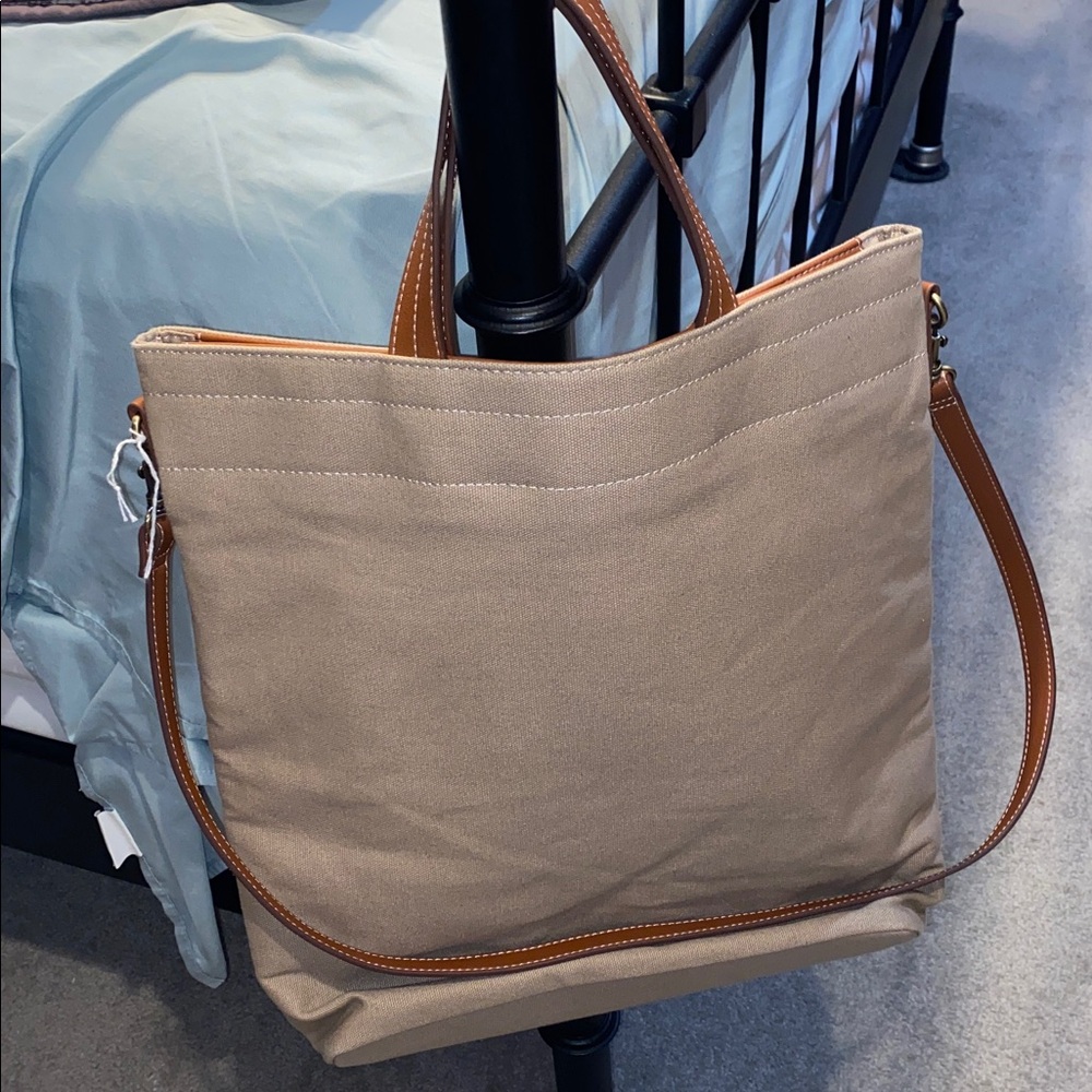 Tan Tote Bag with Brown Accents